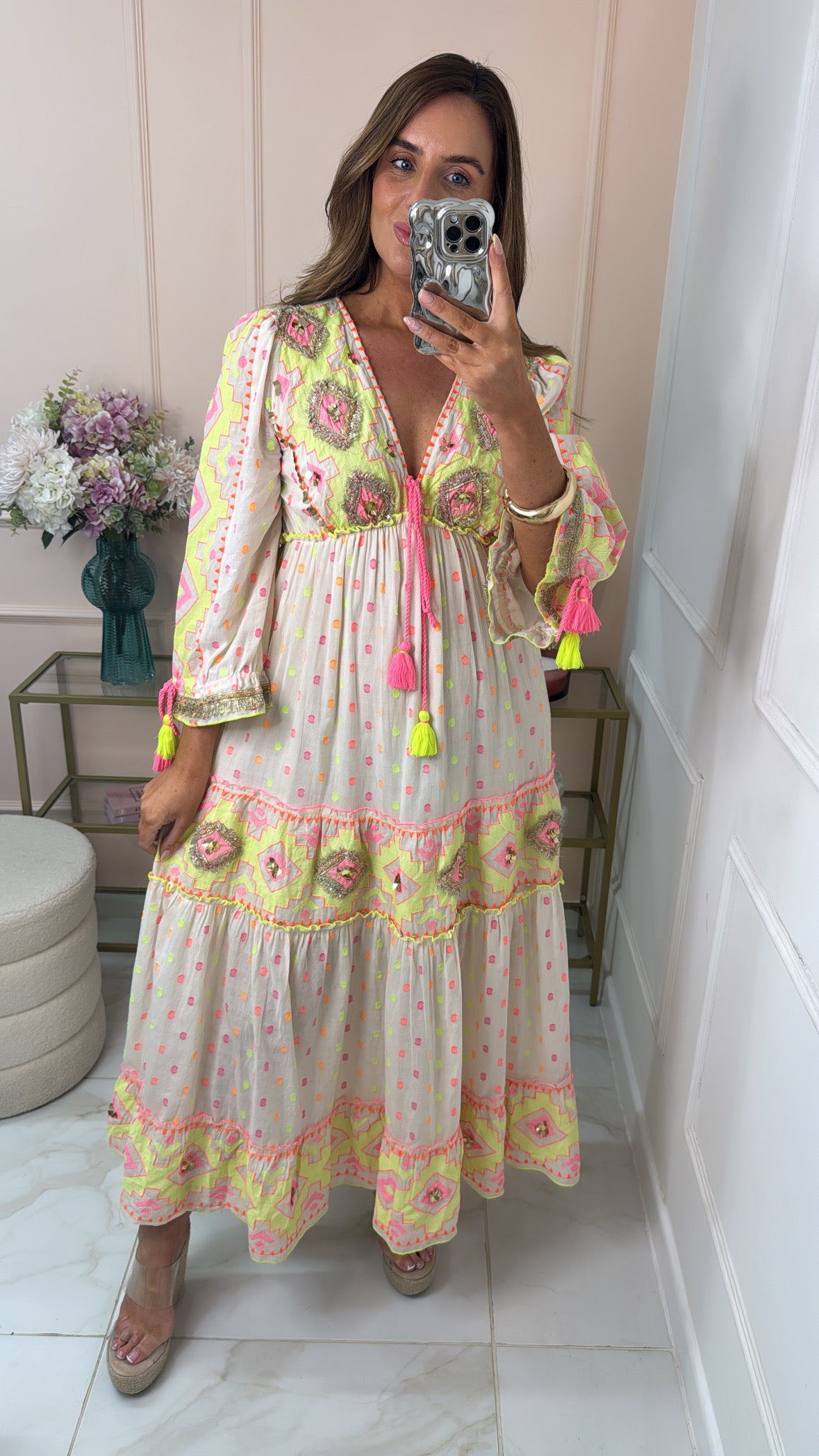DAISY cream tiered tassle maxi dress