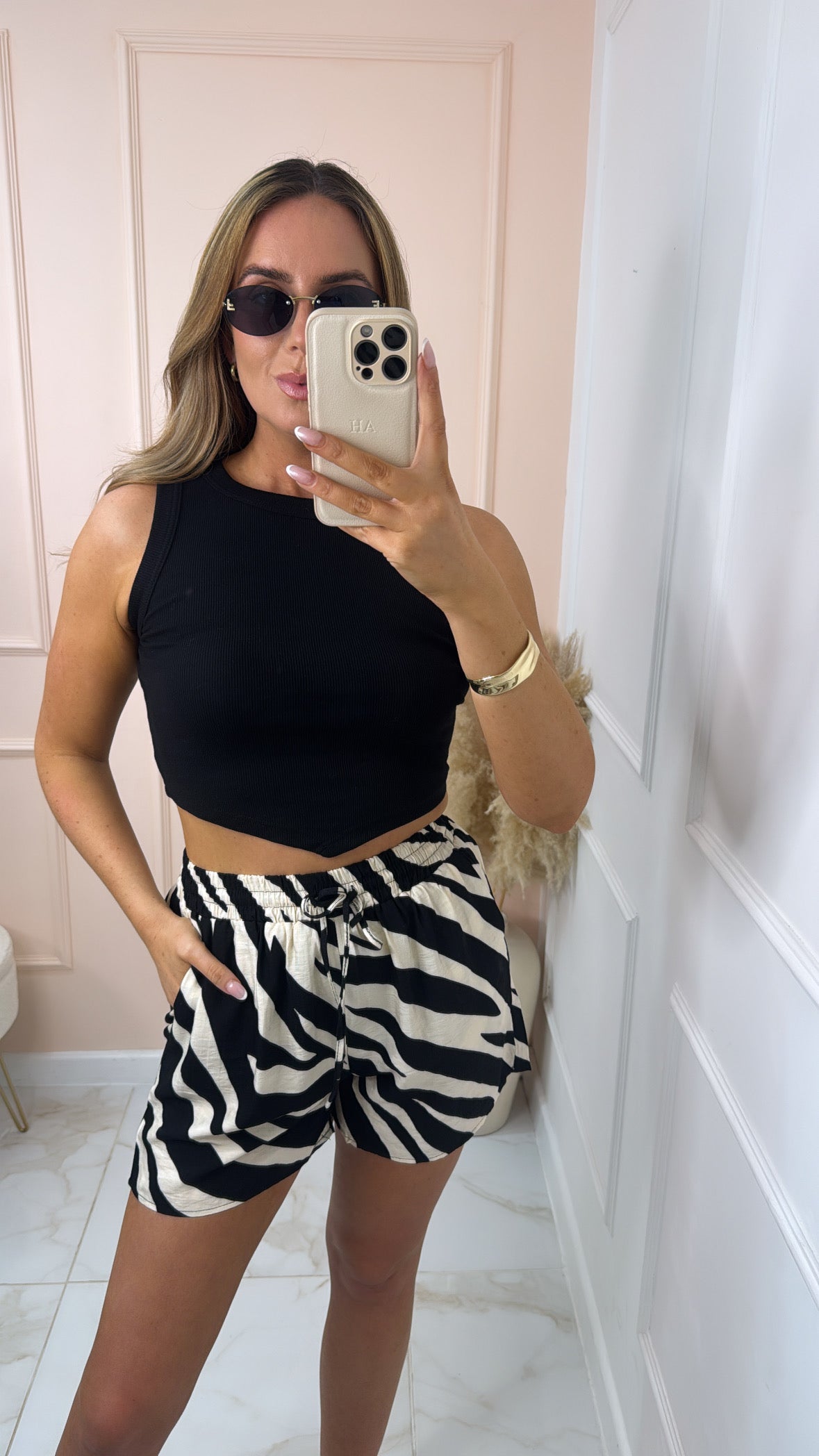 PIPPA black zebra print floaty shorts