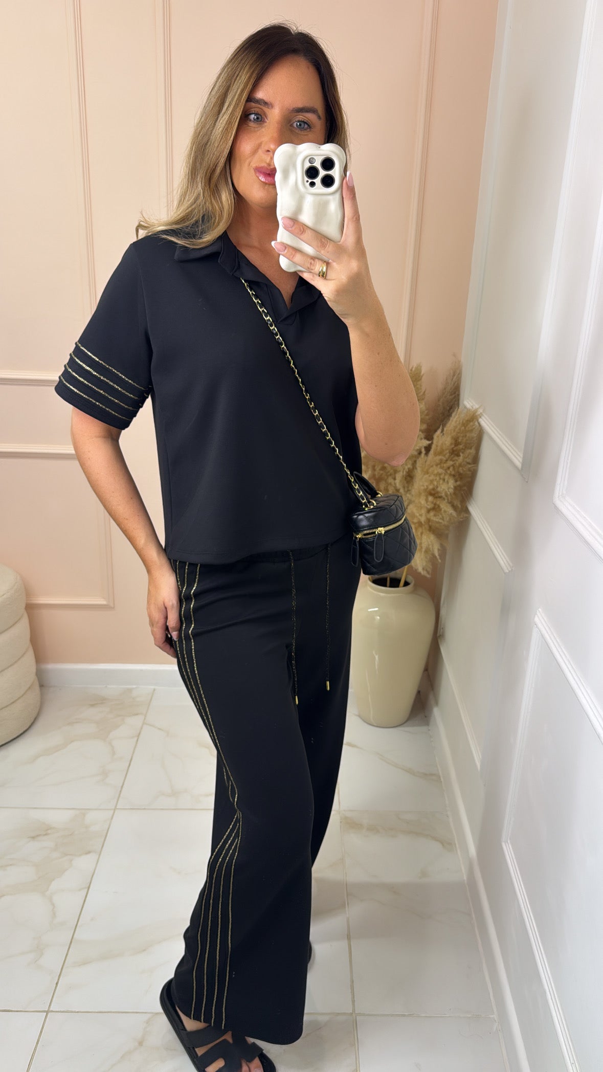 BETHANY black metallic collared lounge set