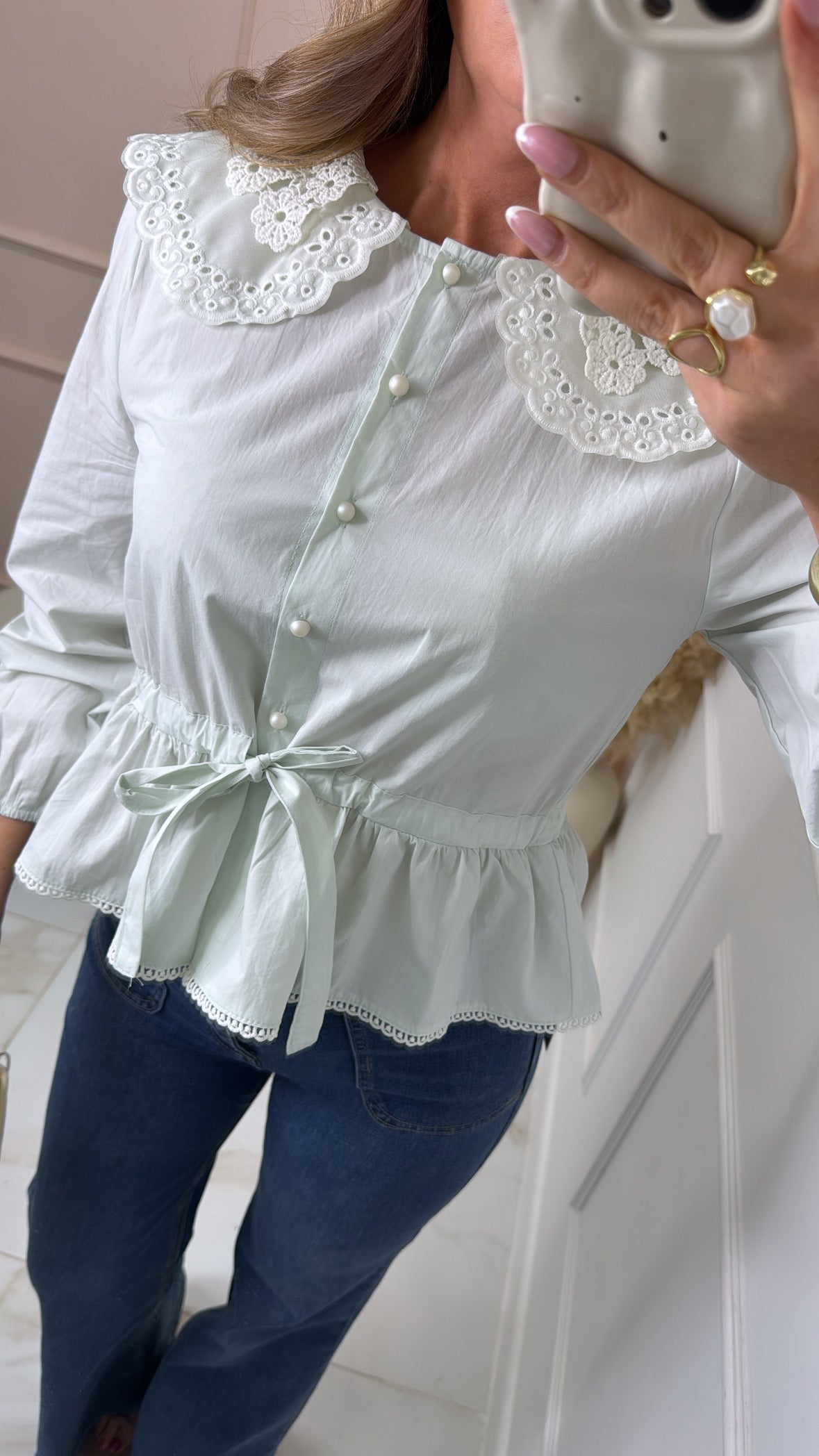 LOTTIE mint broderie collar blouse