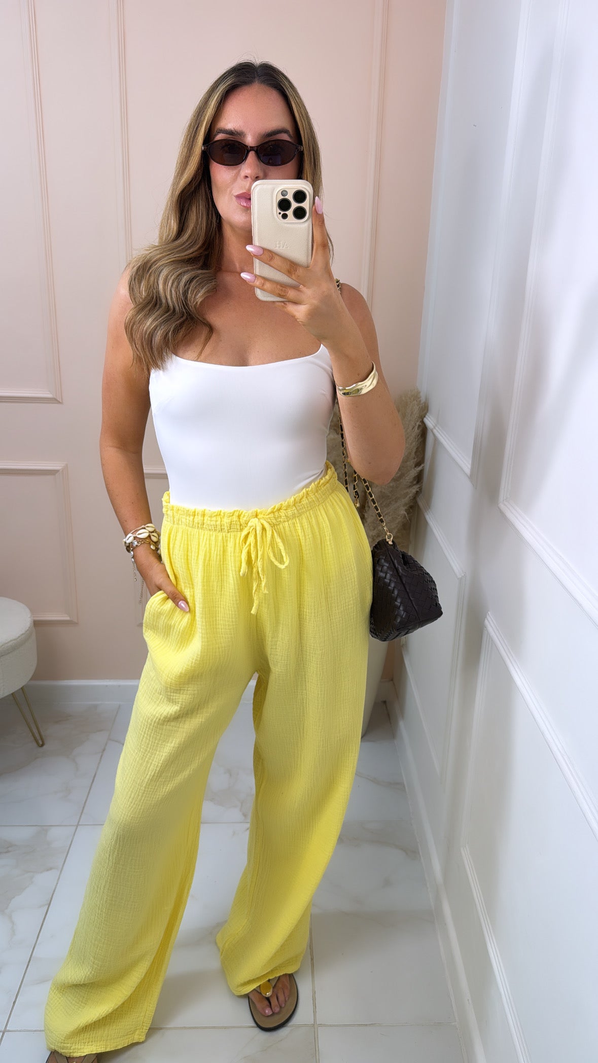 CASSIE yellow cheesecloth floaty trousers
