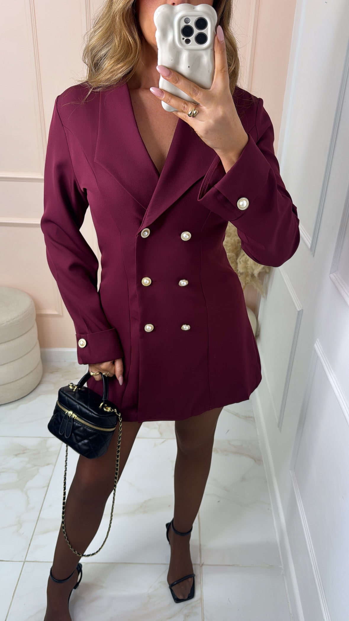 MAEVE burgundy button detail blazer dress