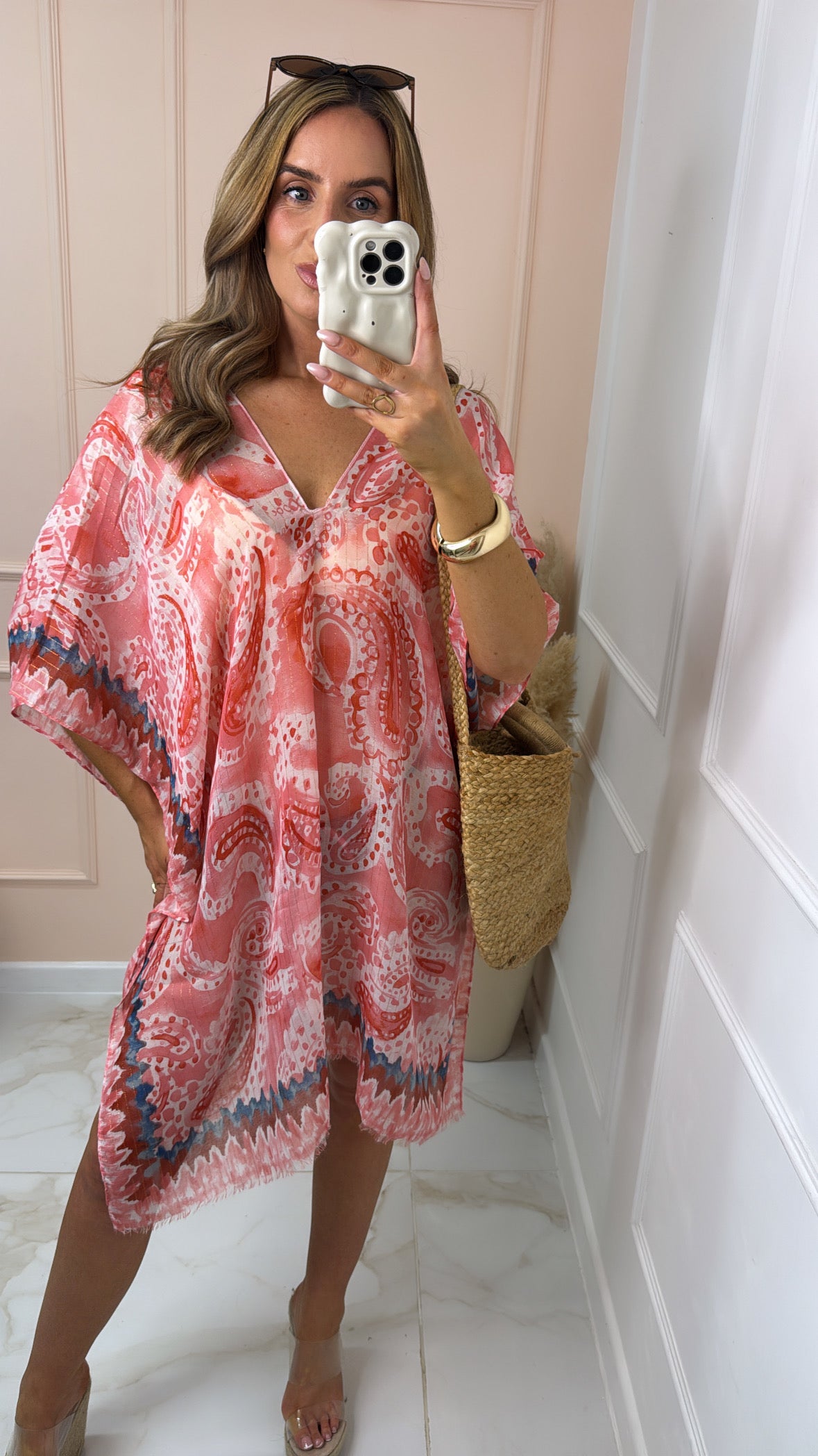 NELLY red pink printed silky cover up
