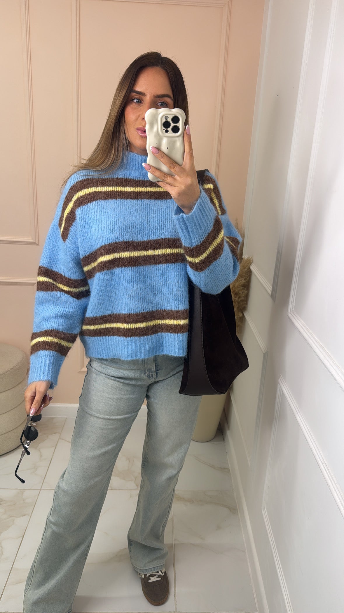 DARCY blue stripe fluffy knit jumper