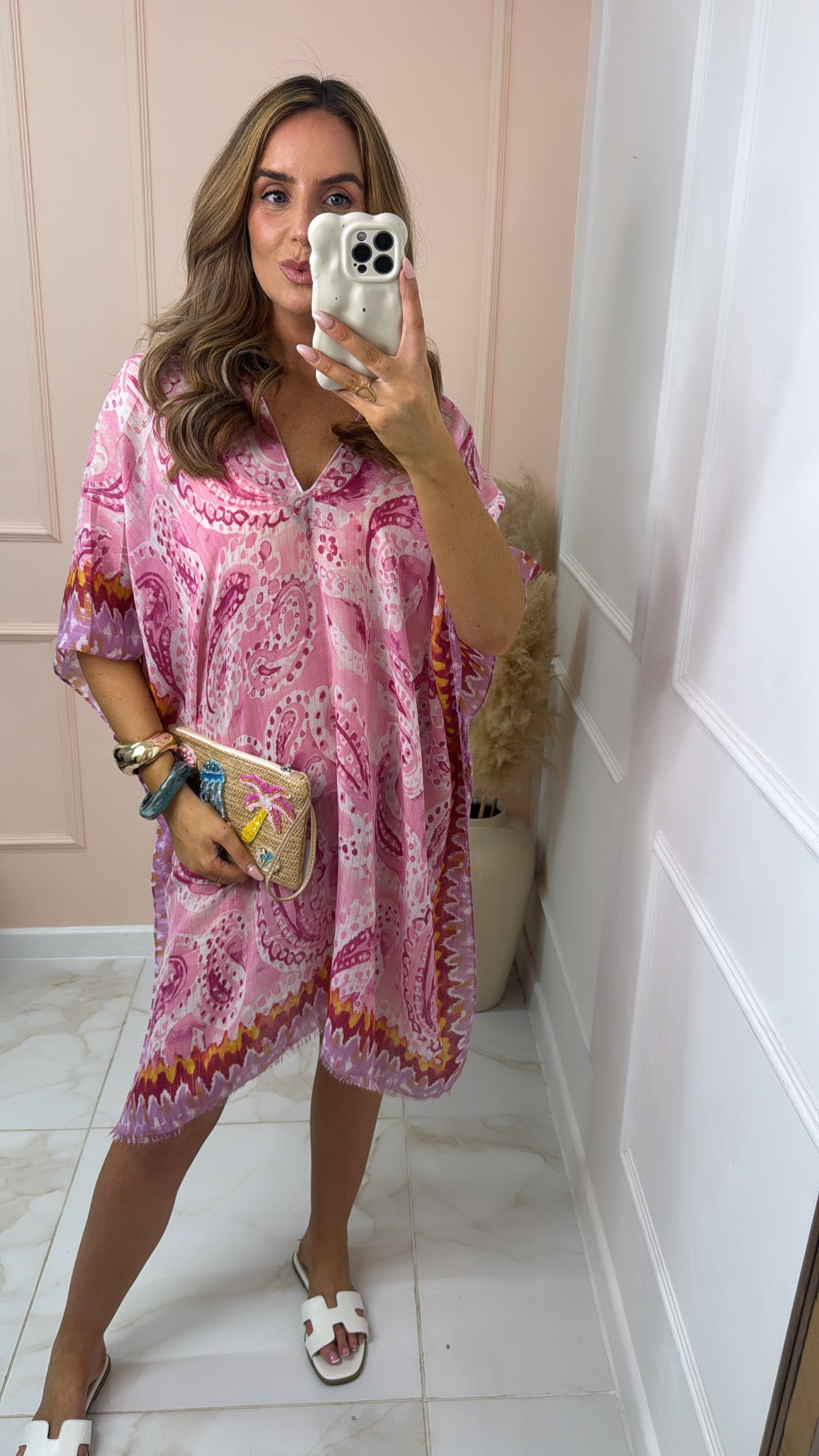 NELLY pink printed silky cover up