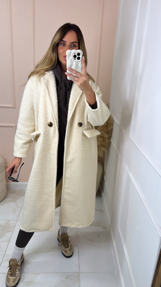 ASTRID cream boucle double breasted long coat