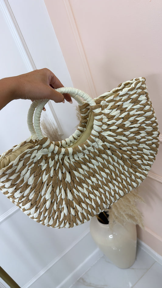 DAYA tan & white woven beach bag