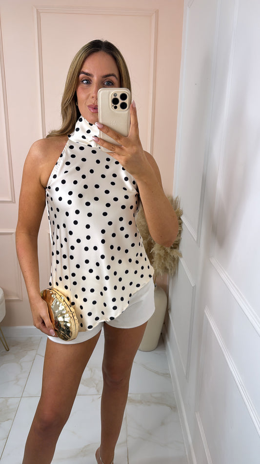 JESSIE cream polka dot asymmetric top