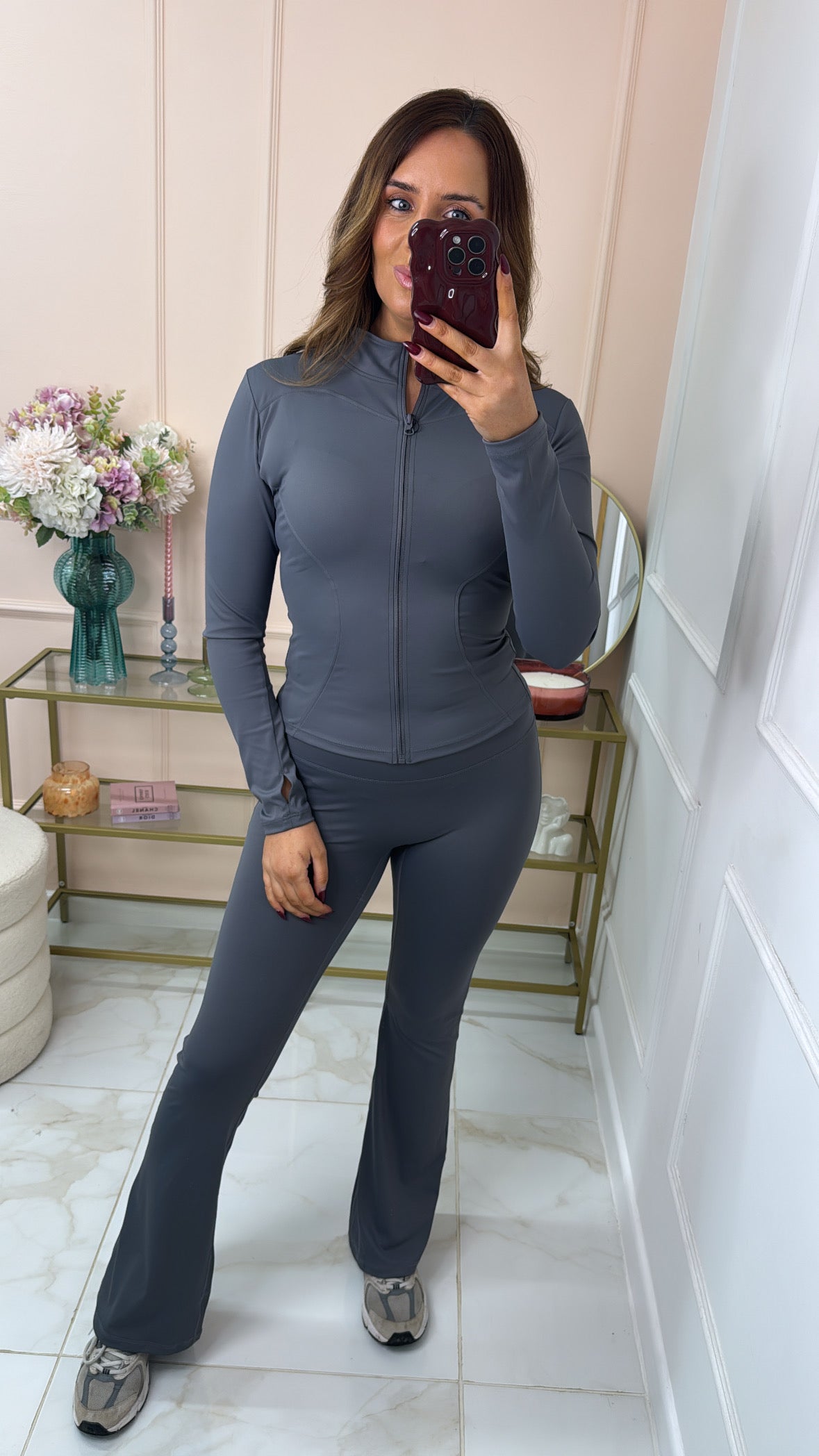 ELLIE dark grey zip up flared gym set