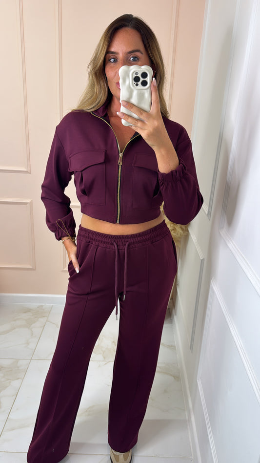 MIA wine zip up utility lounge set