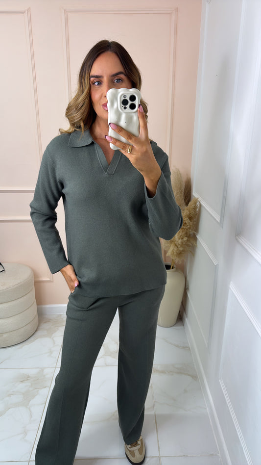 MATILDA khaki collared lounge set