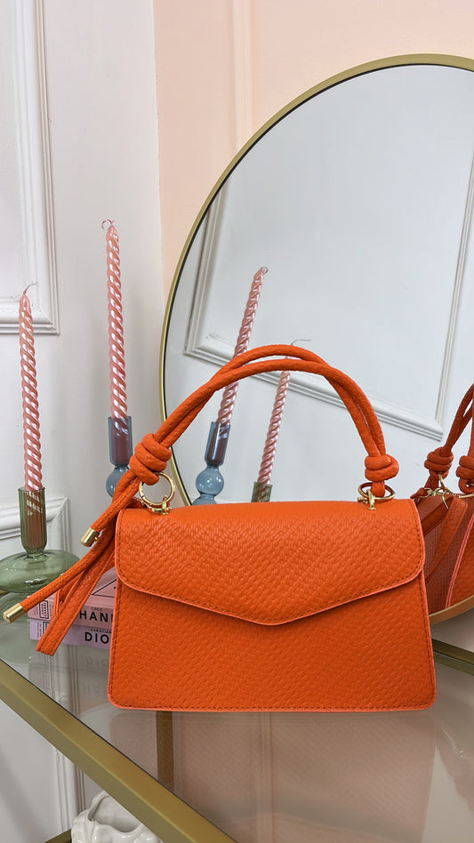 SADIE orange textured rope crossbody bag