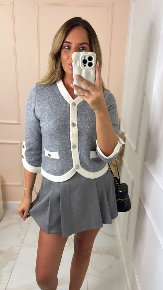 ABBIE grey contrast button front cardigan