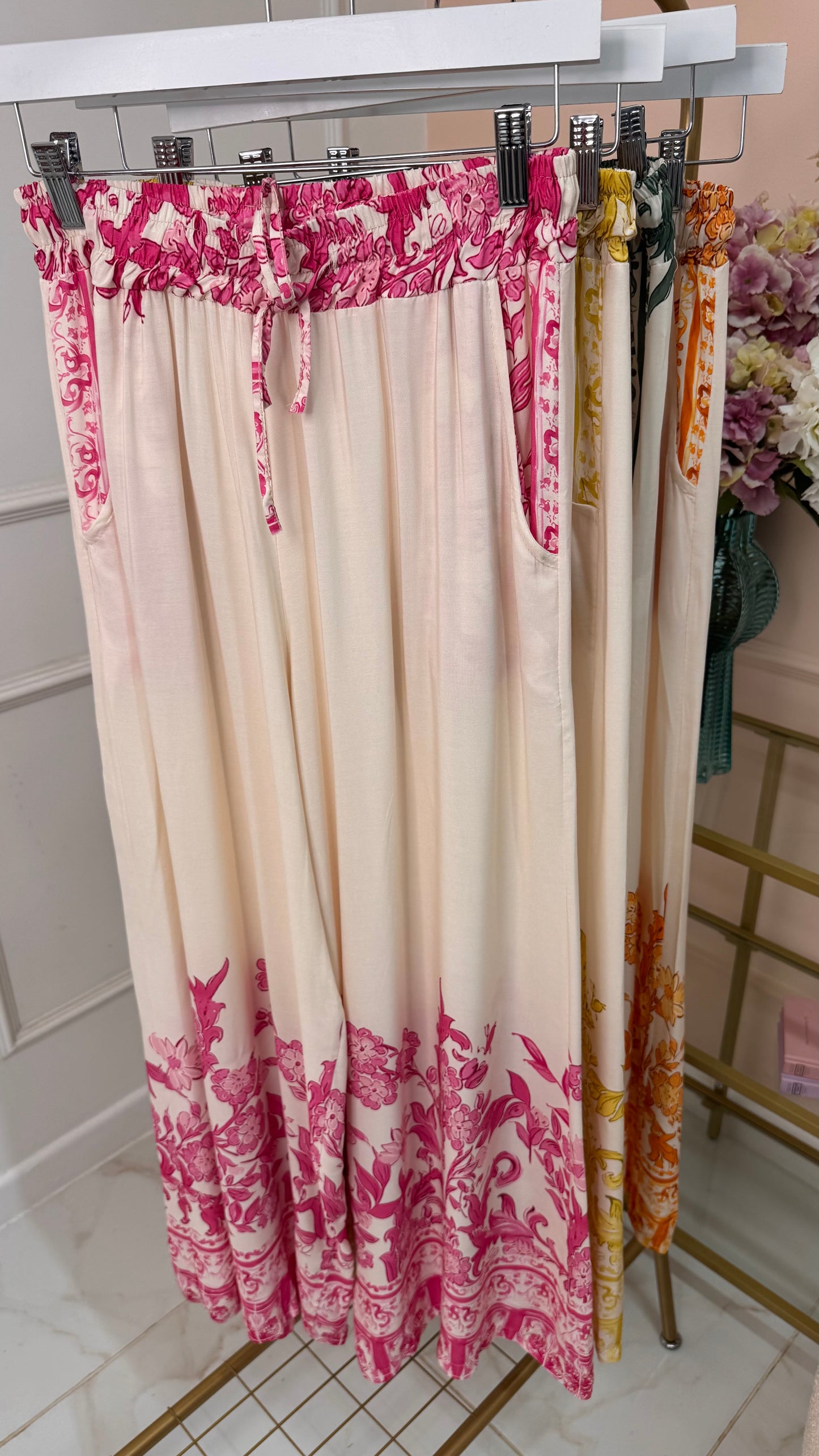 ADDISON pink printed wide leg trousers