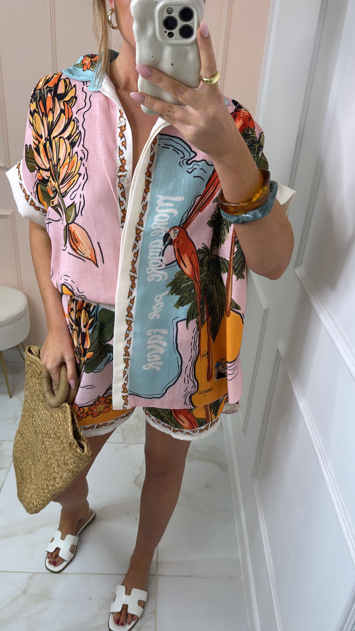 SIERRA pink tropical print short set