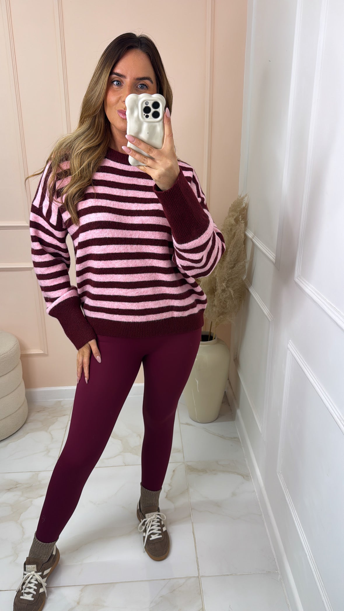 SIAN burgundy & pink stripe jumper