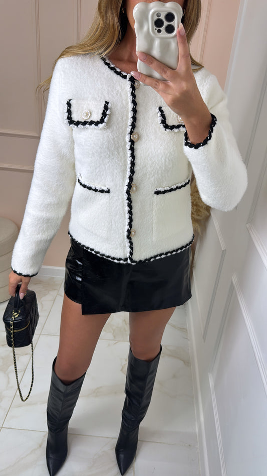 SADIE cream contrast stitch cardigan