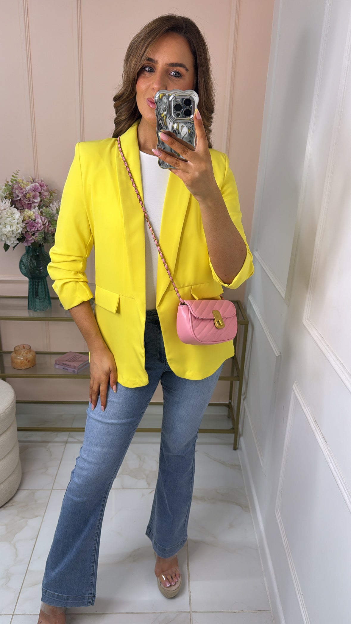 MAISIE yellow ruched sleeve blazer