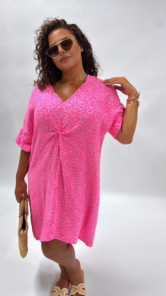 PIPER pink leopard knot front dress