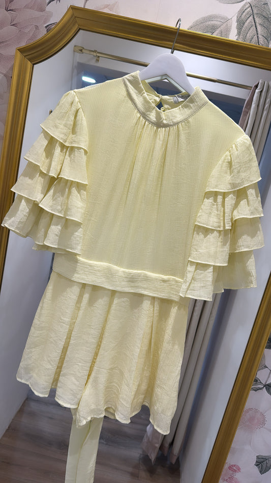 SCARLETT lemon frill sleeve playsuit