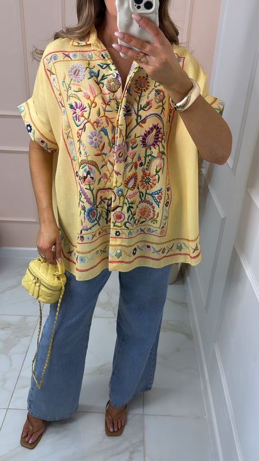 ELODIE lemon floral embroidered boho shirt