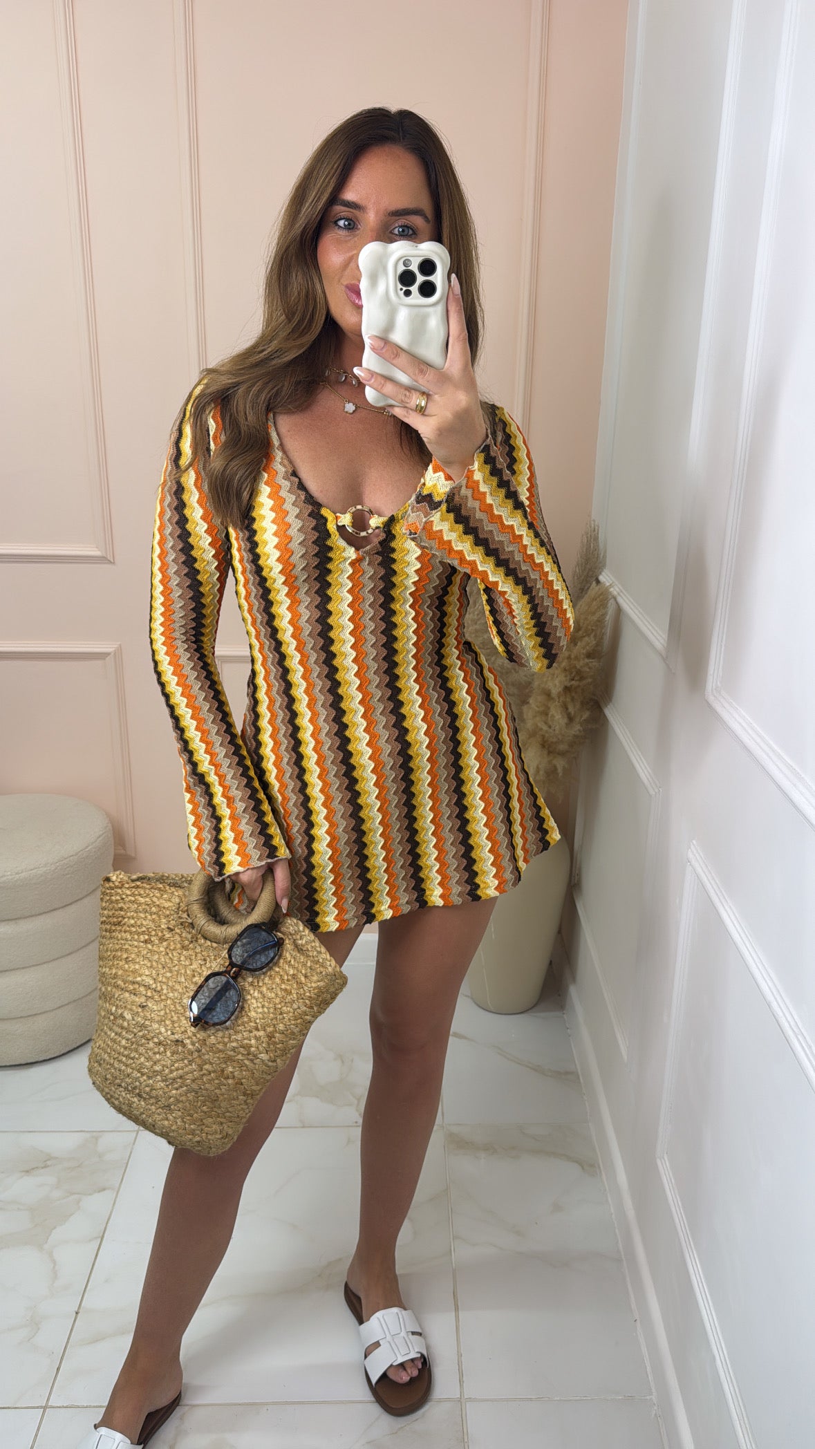 YASMIN taupe wave print mini dress