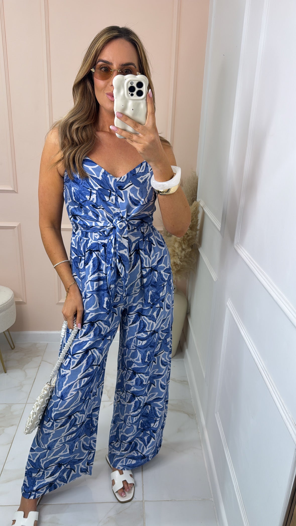 FRANKIE blue floral tie detail jumpsuit