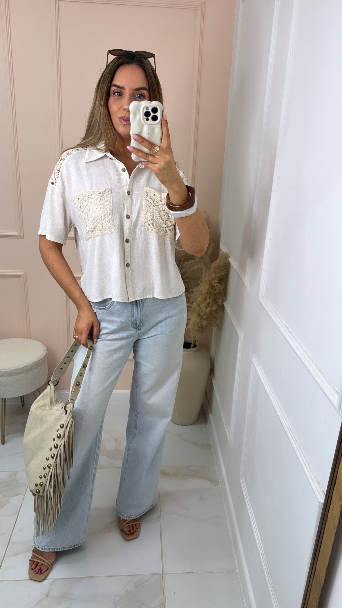NADIA cream crochet detail blouse
