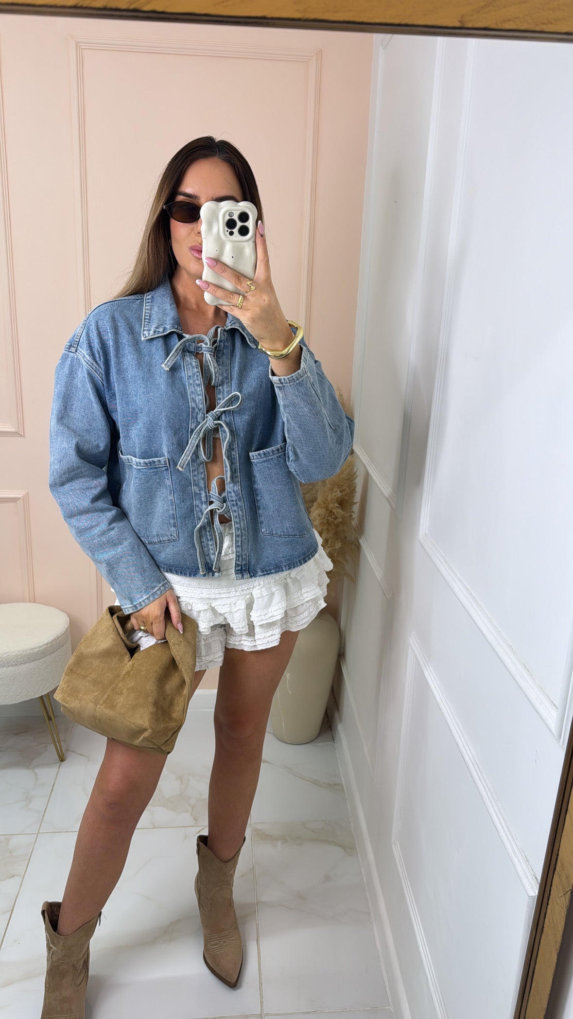 NEAVE denim tie front boxy jacket