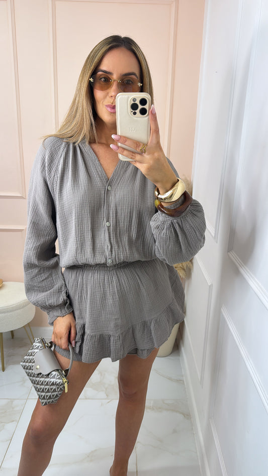 LULU mocha cheesecloth playsuit