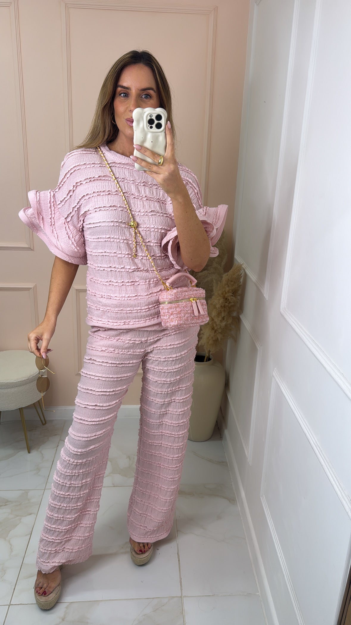 LILLIAN pink ruffle sleeve trouser set