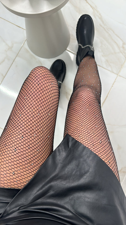 CARMEL black diamante fishnet tights