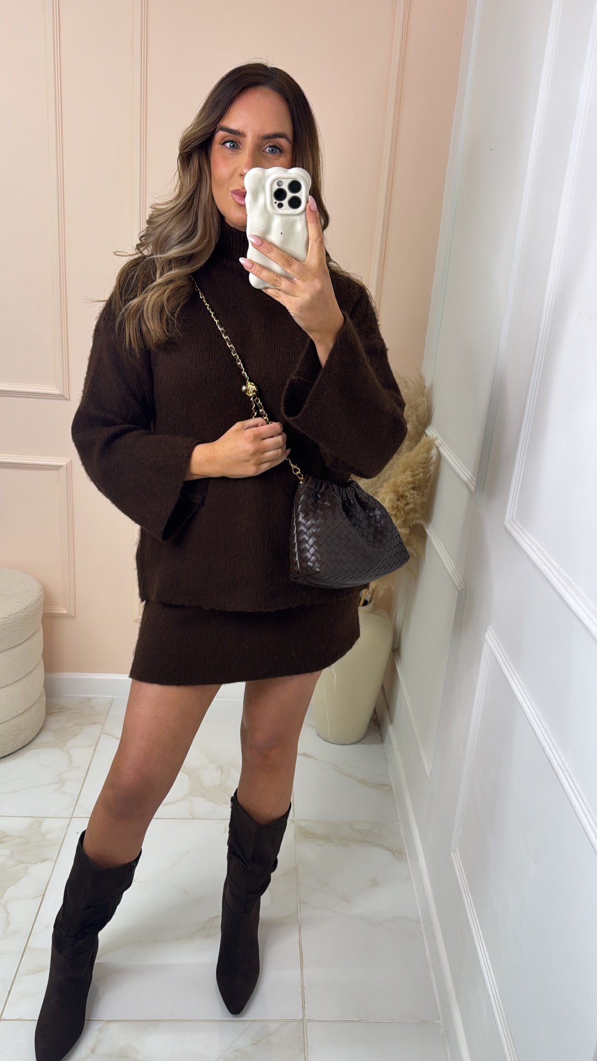 ISLA brown knitted skirt co ord