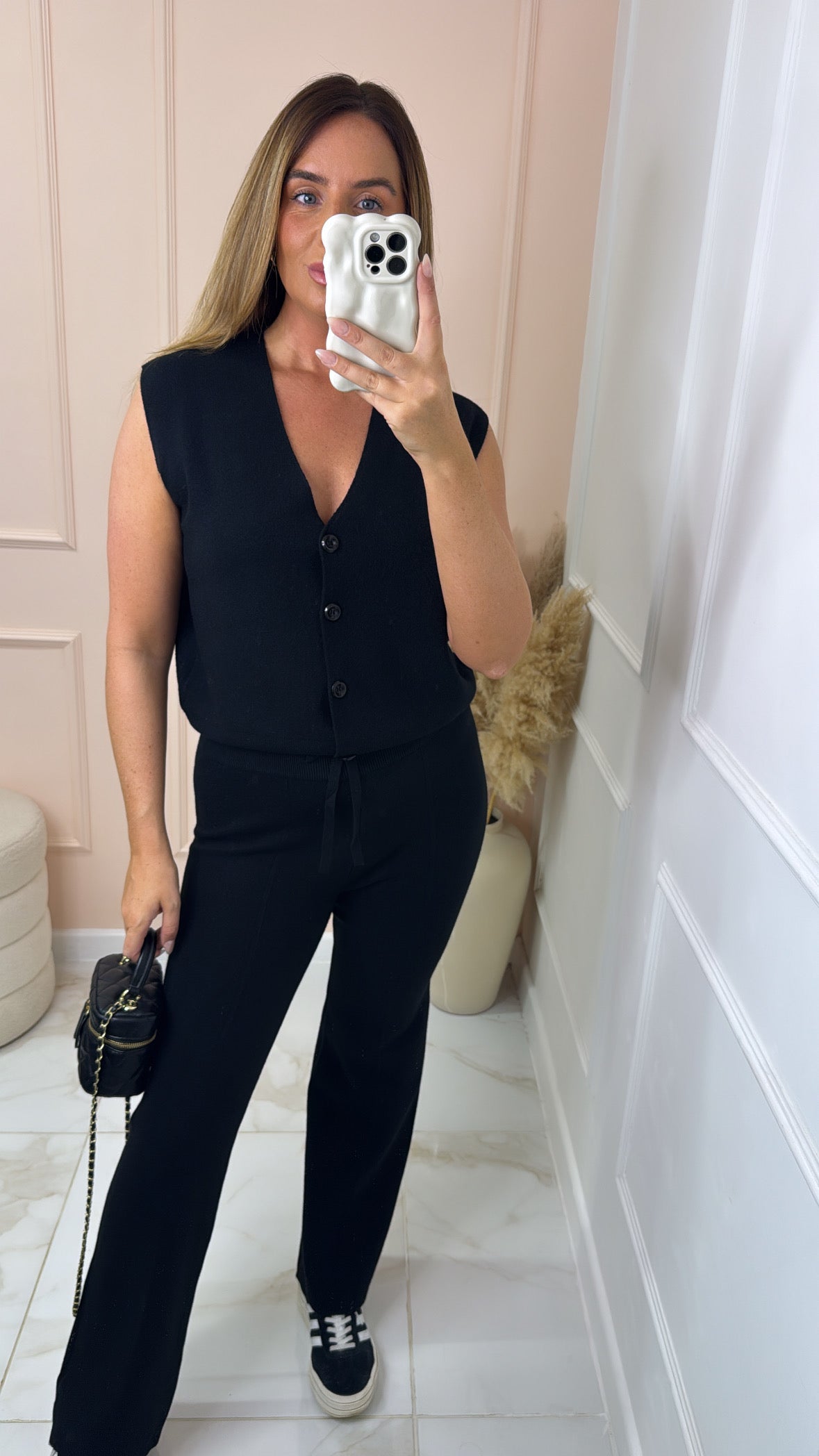 SOPHIA black button fine knit lounge set