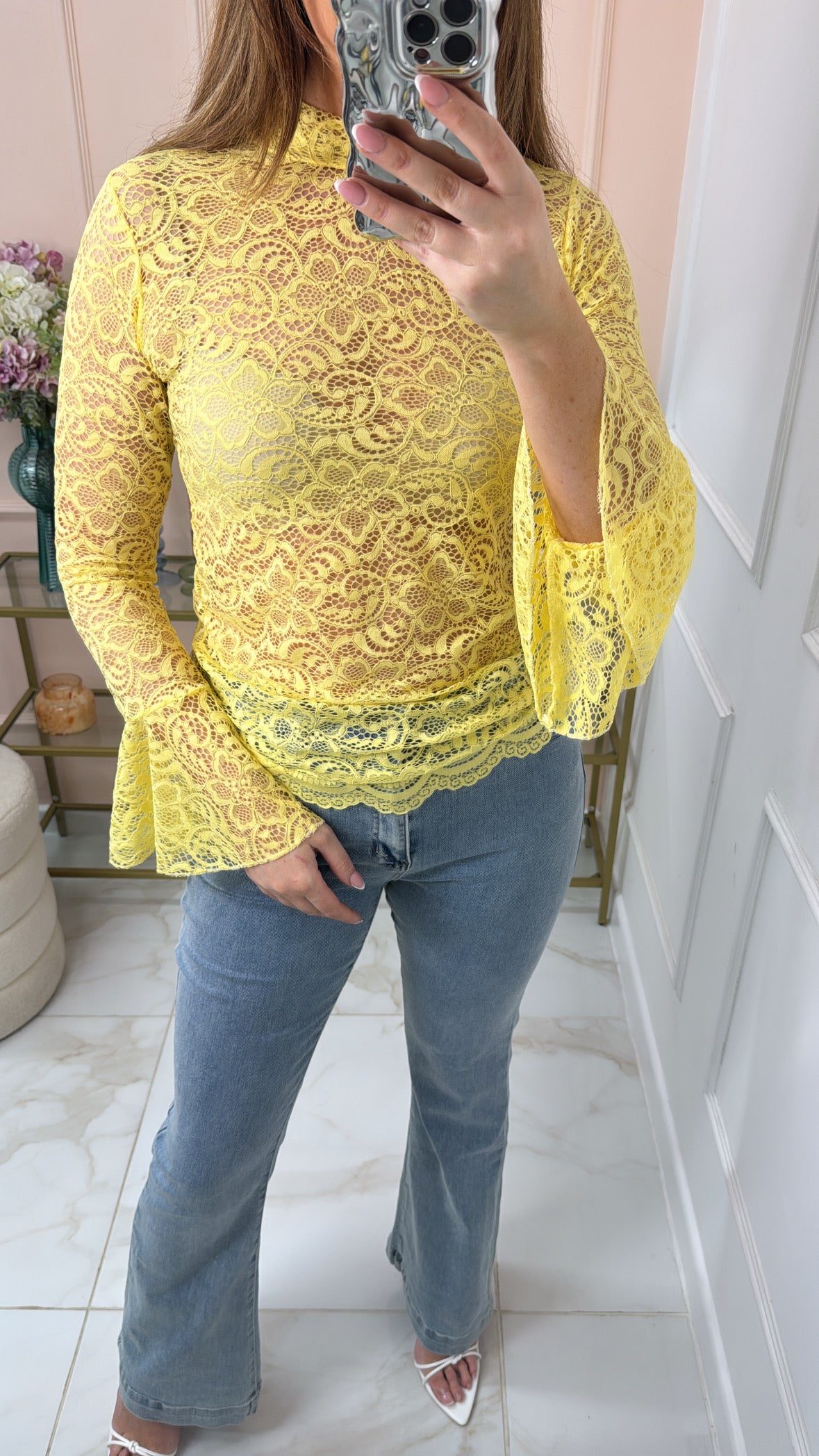 DAHLIA yellow lace mesh blouse