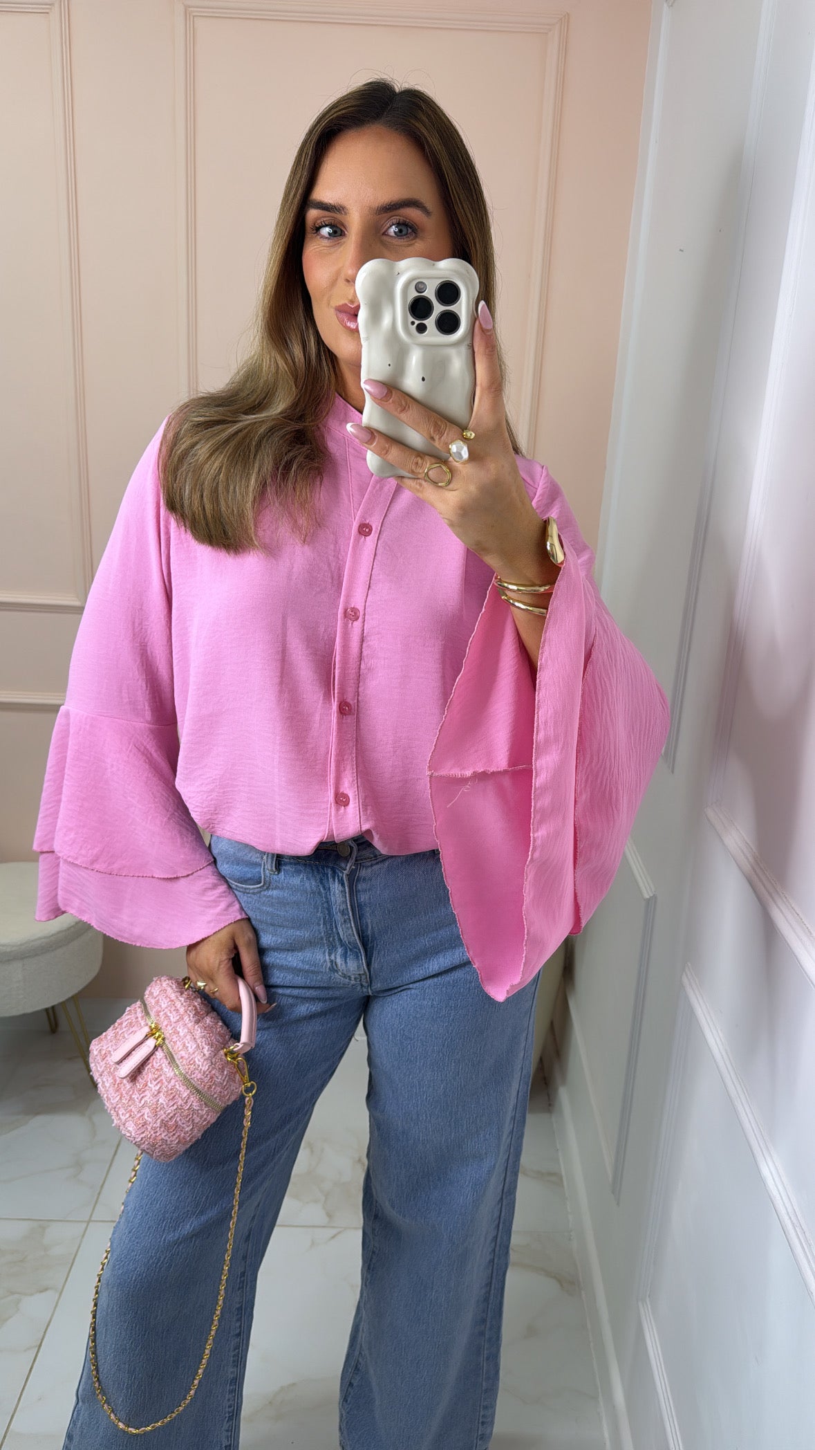 EMILIA bubblegum pink frill sleeve blouse