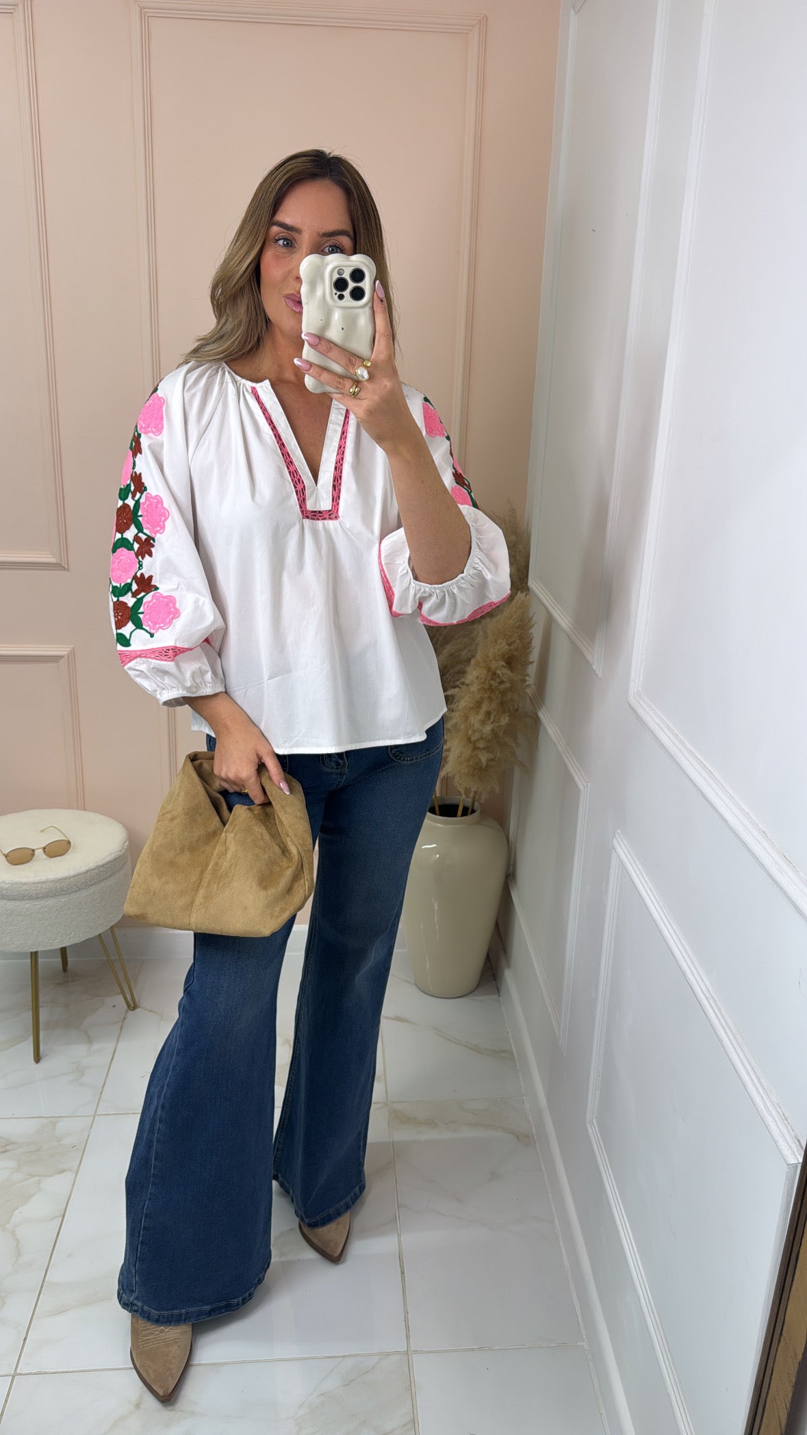 ERIN white floral embroidered blouse