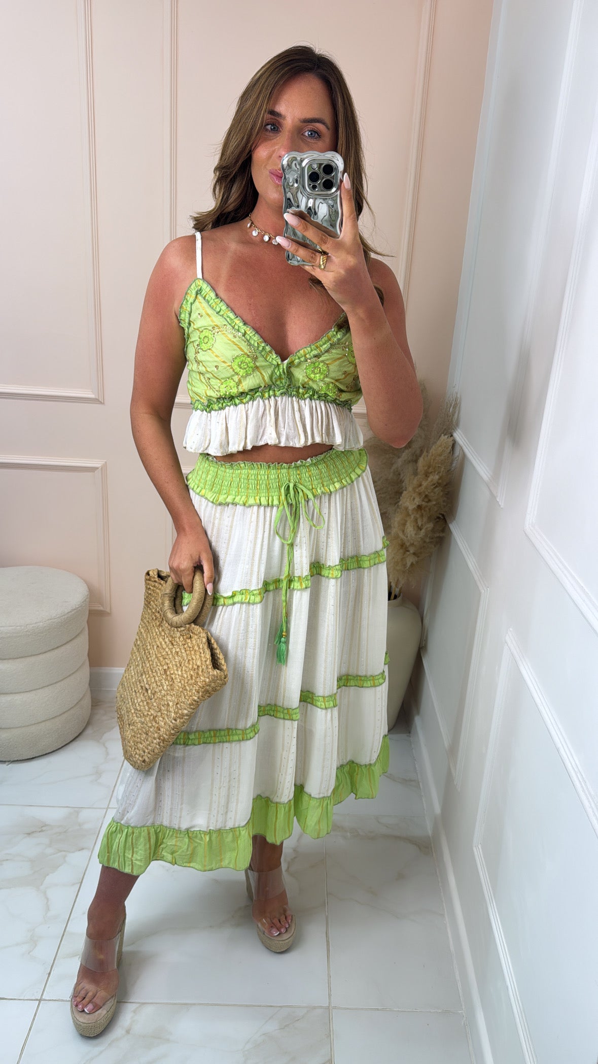 PHILLIPA lime gypsy skirt co-ord