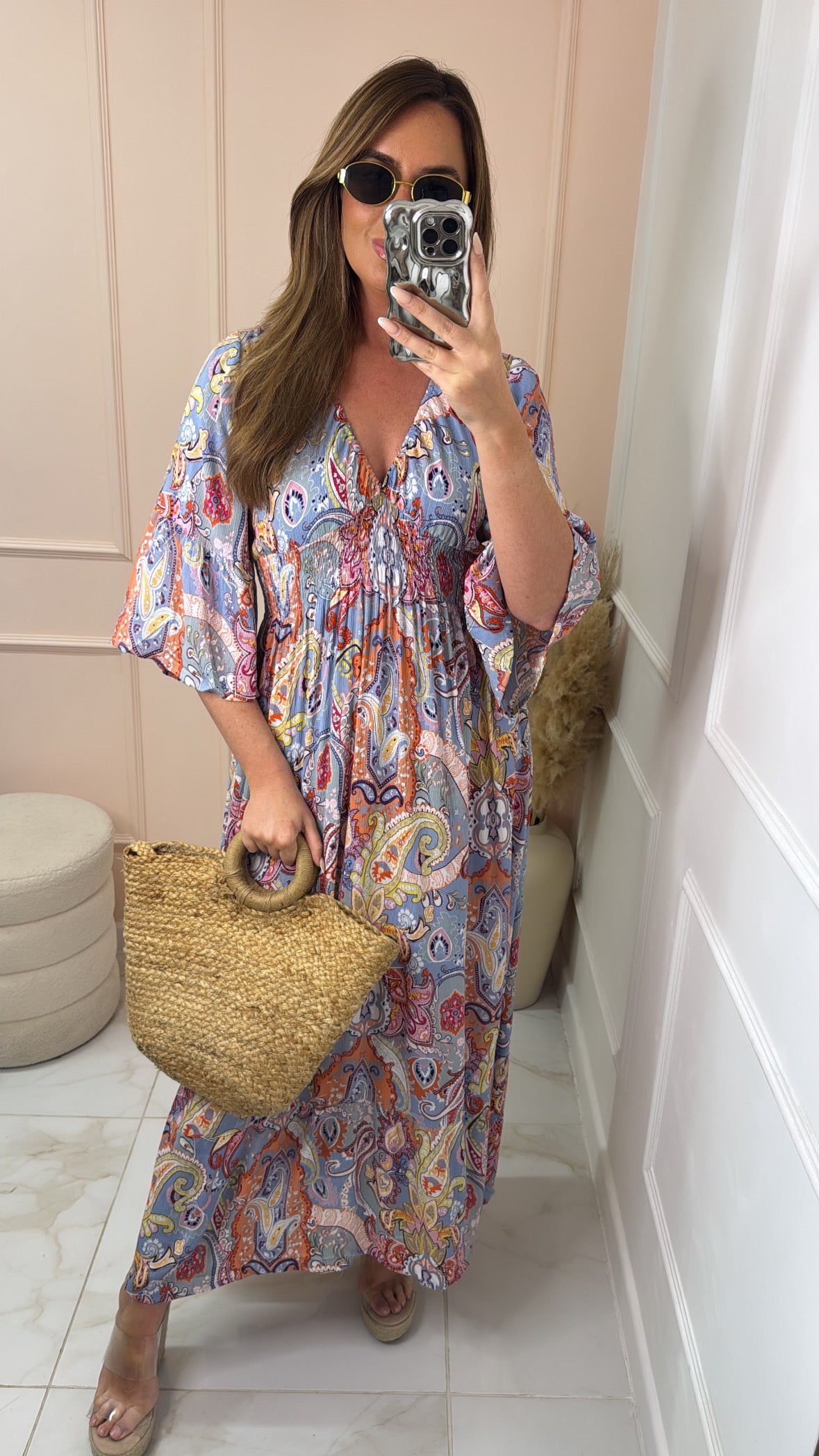 SIERRA pink paisley shirred maxi dress