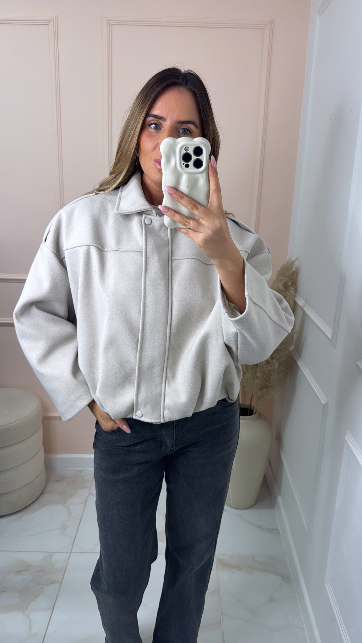 NALA cream boxy bomber jacket