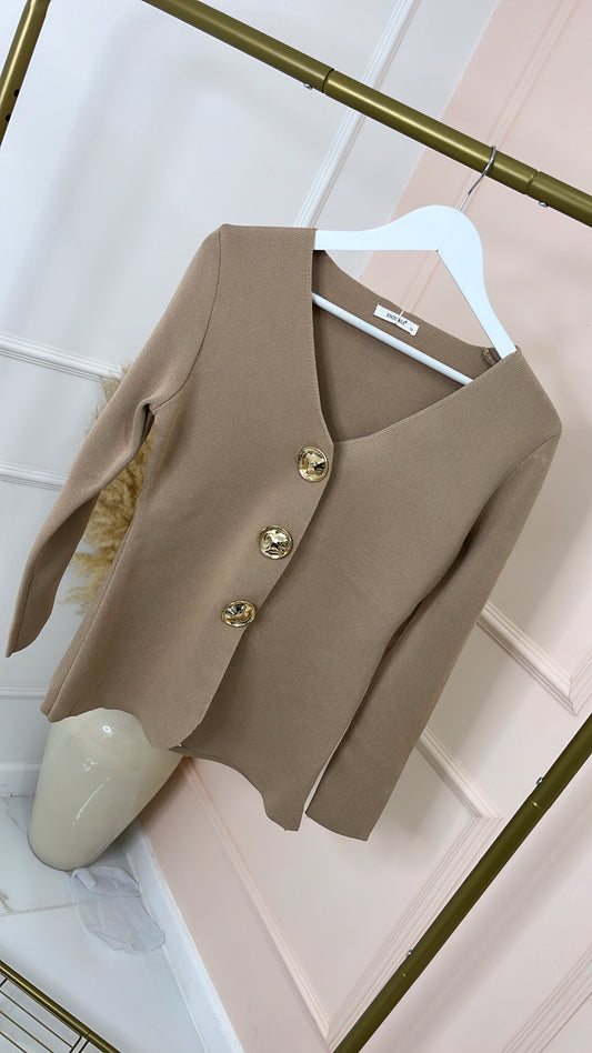 AMELIA camel gold button fine knit cardigan