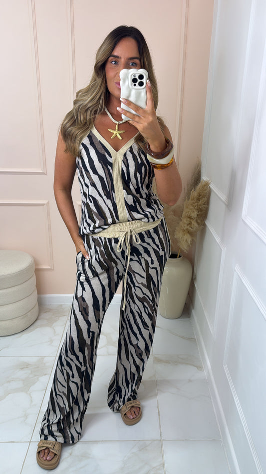 ARABELLA zebra lurex knit trouser set