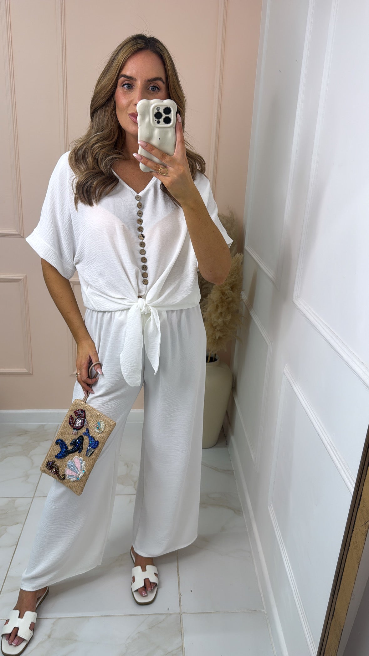PENELOPE white tie front trouser set