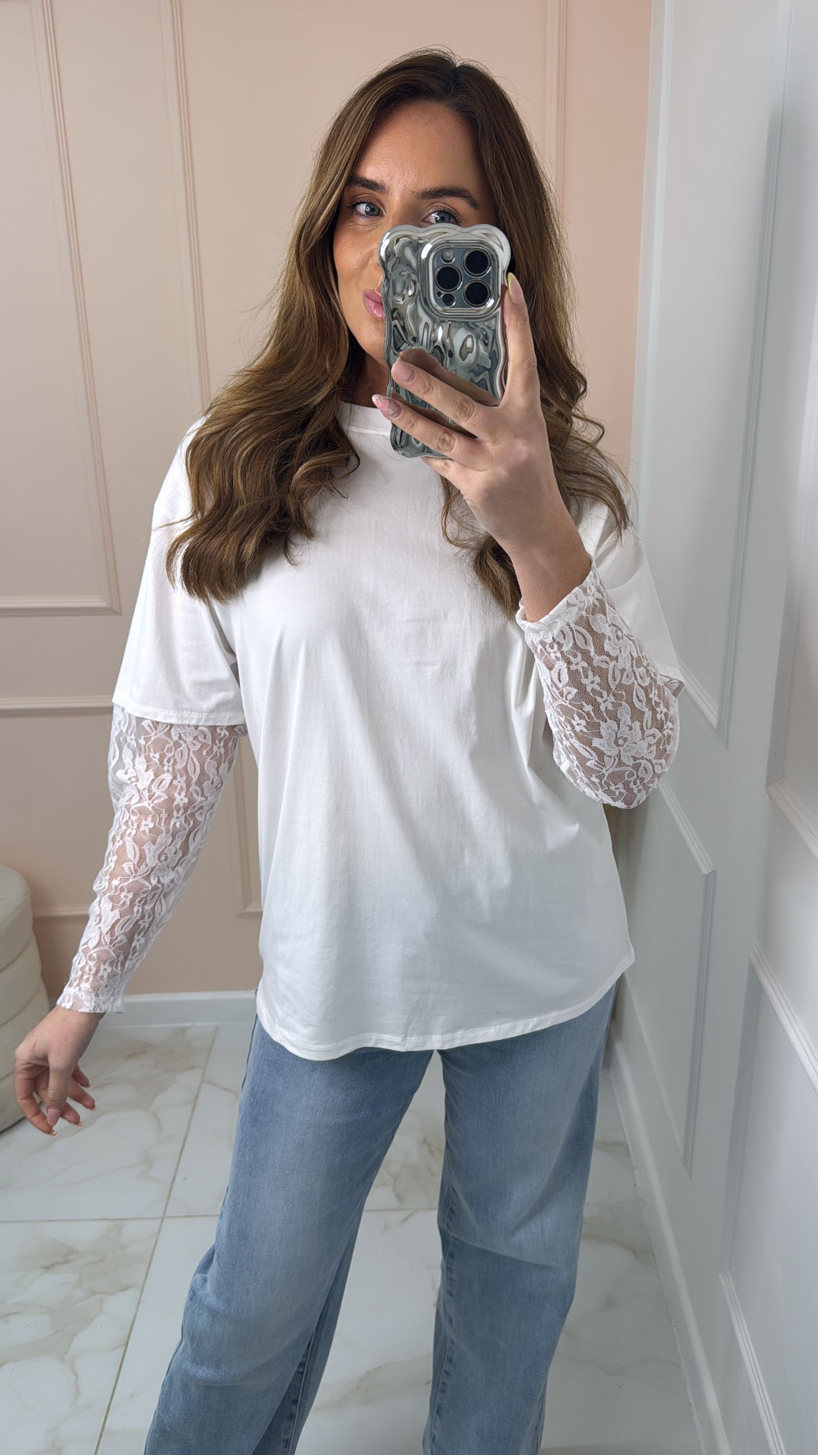 NADA white lace sleeve t-shirt