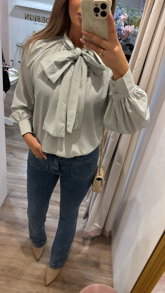 LIZZIE blue striped bow shirt
