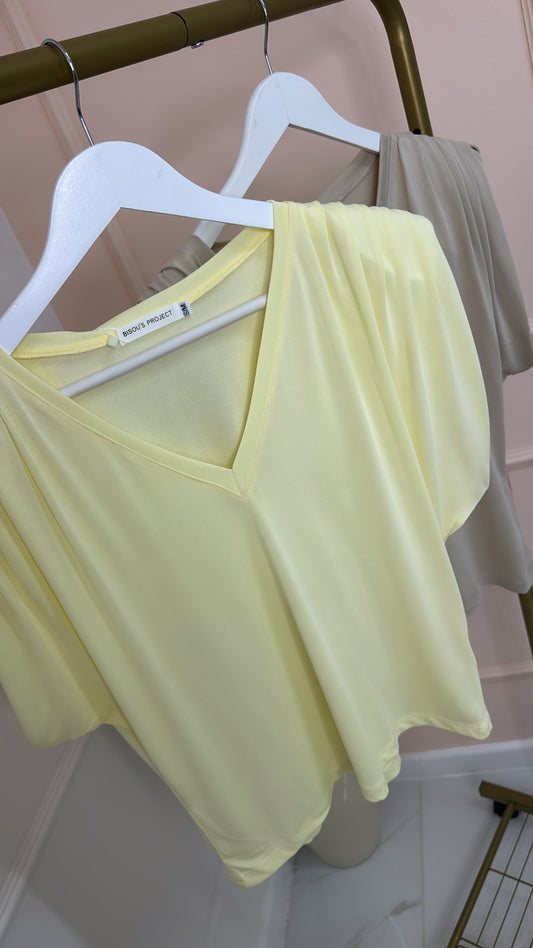 YAZ lemon gathered shoulder pad top