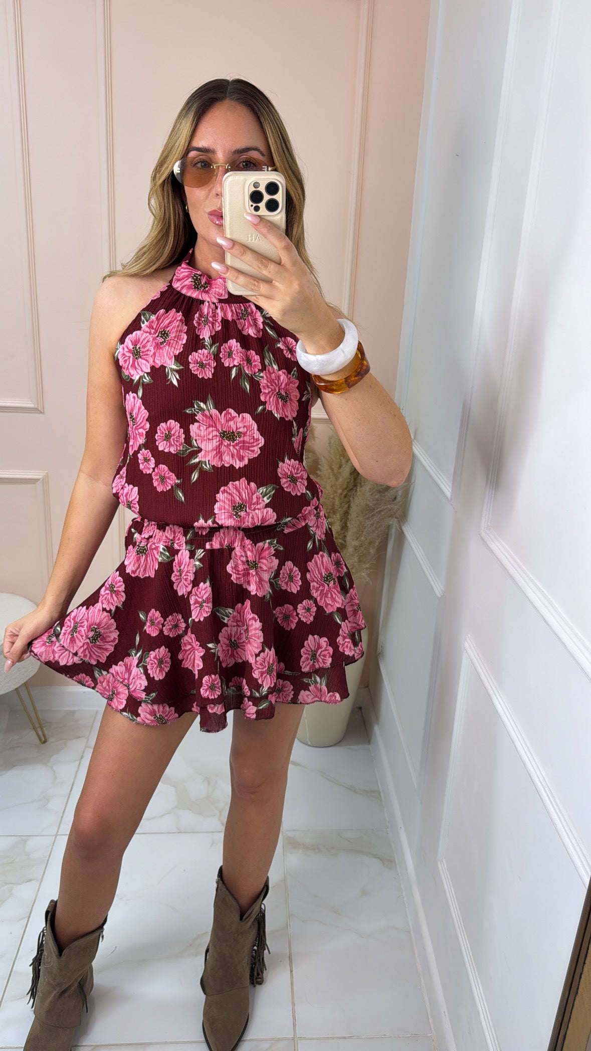 REYA floral rara boho mini dress