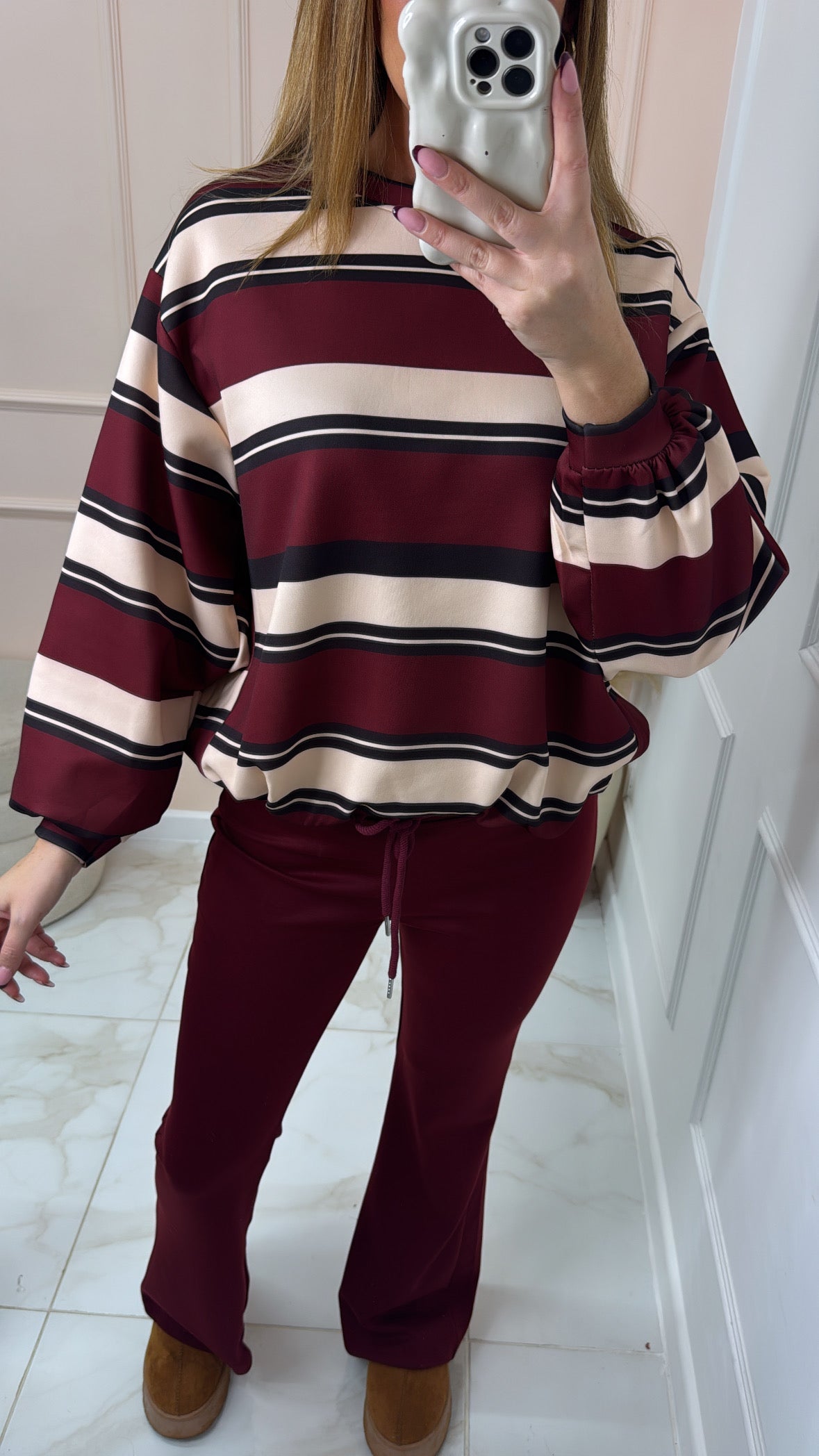 ALEX burgundy striped top lounge set