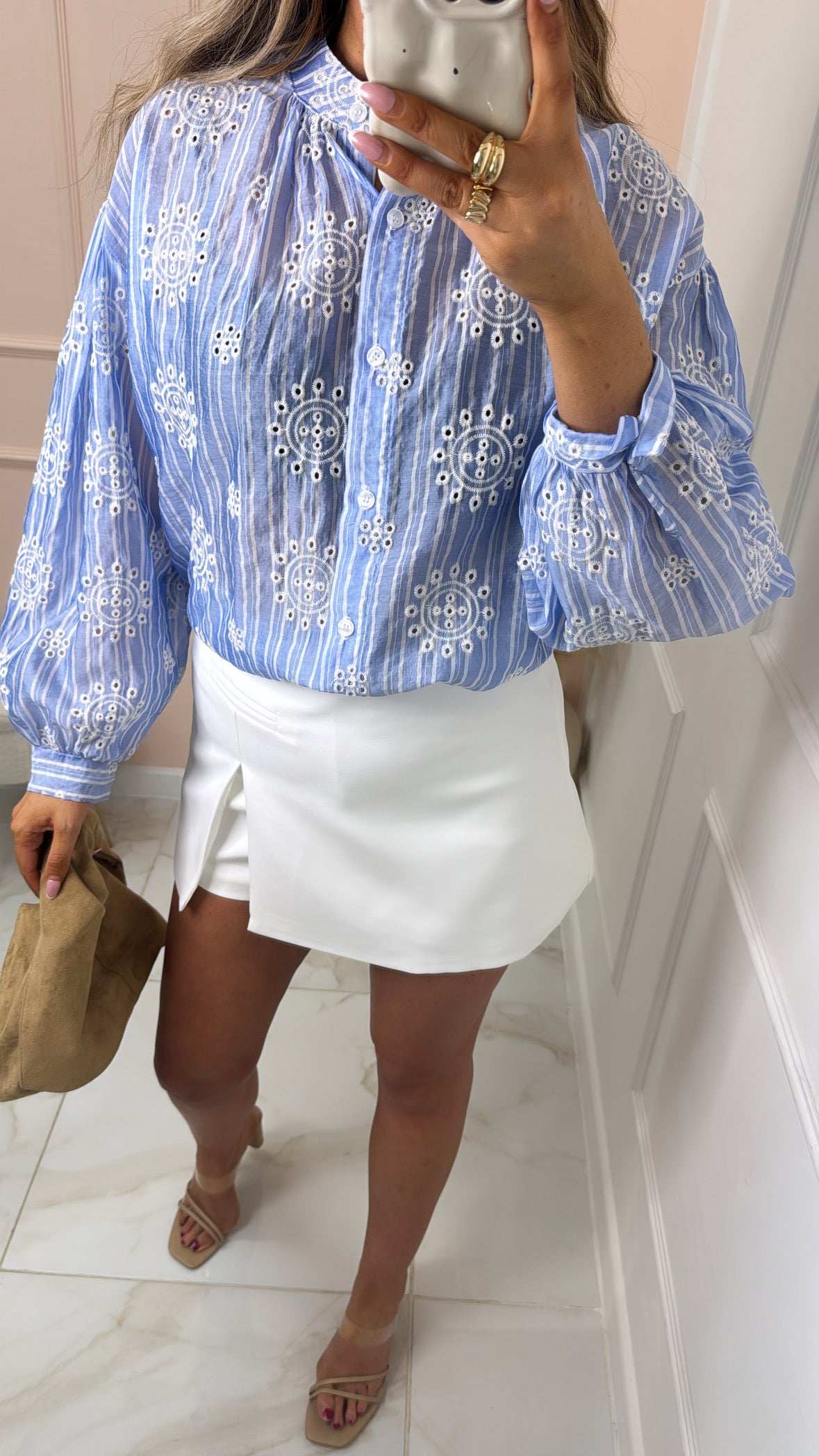 MABEL blue pinstripe broderie blouse