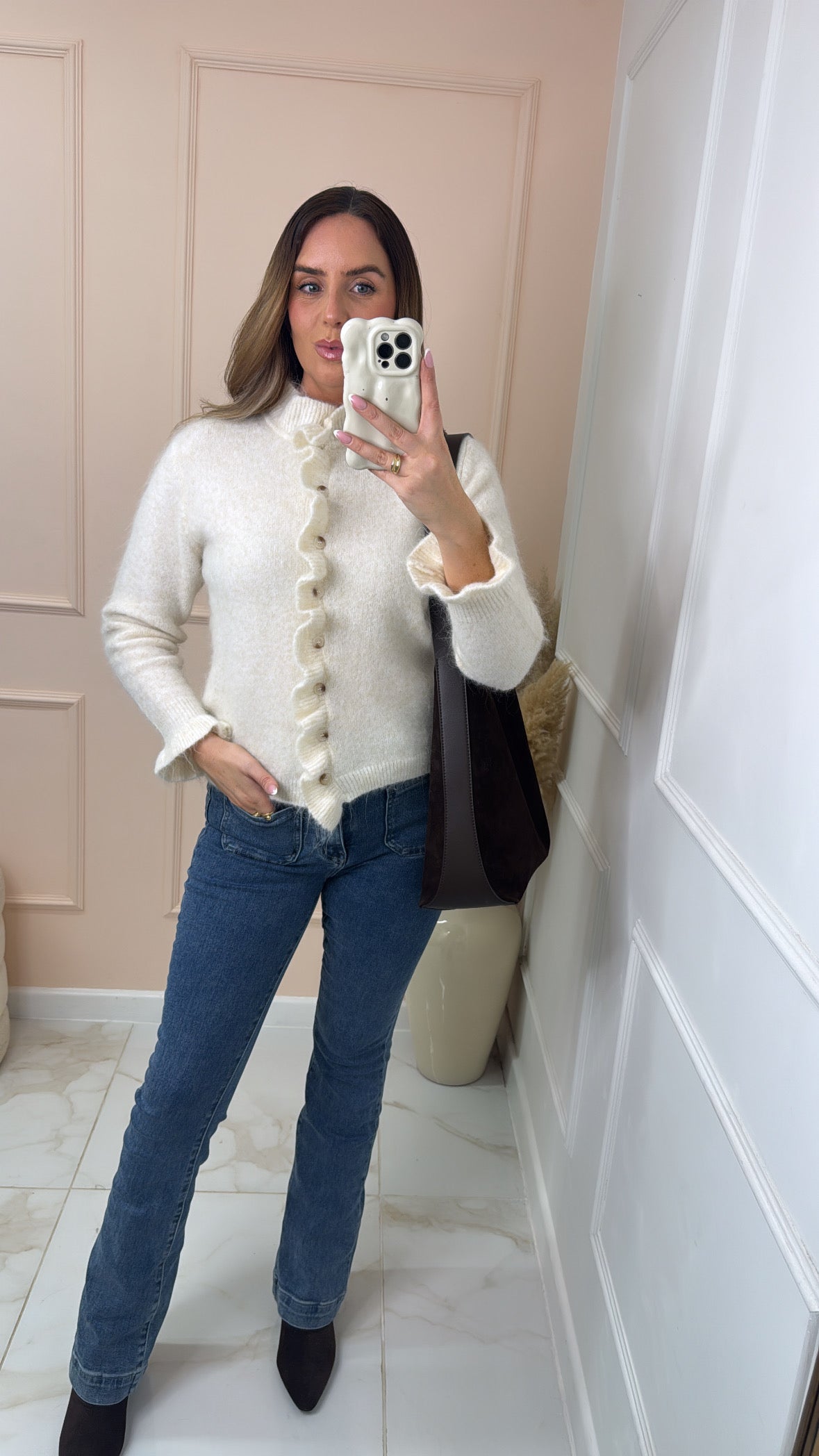 JILLY cream frill detail cardigan